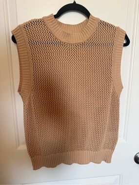 DKNY Beige Open-Knit Sleeveless Tank
